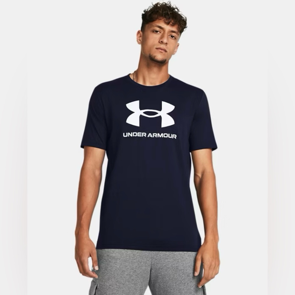 Under Armour Logo Graphic Tee Black White Loose Fit Large